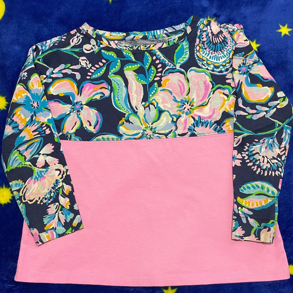 Lilly Pulitzer Blue and Green Floral Top Girls Sz.S 4-5